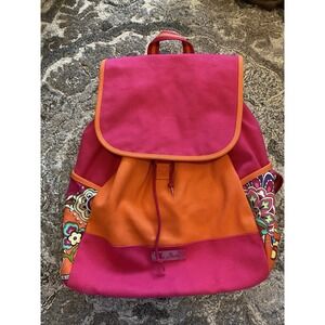 Vera Bradley Pink Swirls Retired Backpack Drawstring Orange Colorful Knapsack